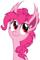 Size: 4000x6000 | Tagged: safe, artist:magister39, pinkie pie, bat pony, pony, absurd resolution, bat ponified, fangs, happy, oh you, pinkiebat, race swap, simple background, smiling, solo, transparent background, vector