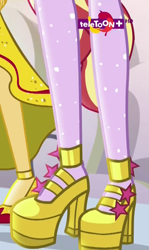 Size: 638x1071 | Tagged: safe, screencap, sci-twi, sunset shimmer, twilight sparkle, dance magic, equestria girls, spoiler:eqg specials, clothes, cropped, female, high heels, legs, logo, pictures of legs, platform shoes, shoes, teletoon