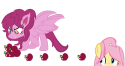 Size: 1024x541 | Tagged: safe, artist:candicati, artist:iies, artist:ponybasesrus, artist:soulfulbases, fluttershy, pinkie pie, bat pony, pony, apple, bat ponified, fangs, pinkiebat, race swap