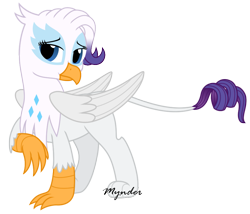 Size: 877x750 | Tagged: safe, artist:mynder, rarity, griffon, female, griffonized, my little griffon, raised claw, simple background, solo, species swap, transparent background