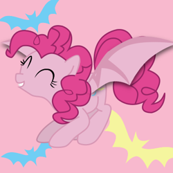 Size: 400x400 | Tagged: safe, artist:pinkiepie03, pinkie pie, bat pony, pony, bat ponified, eyes closed, grin, pinkiebat, race swap, smiling, solo, spread wings