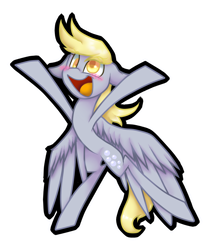 Size: 850x1010 | Tagged: safe, artist:mcwolfity, derpy hooves, pony, arms in the air, bipedal, blushing, simple background, solo, transparent background