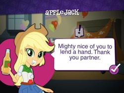 Size: 798x599 | Tagged: safe, applejack, equestria girls, dash for the crown, equestria girls prototype, game, juice, solo