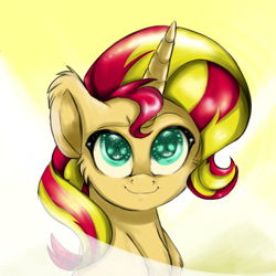Size: 900x900 | Tagged: safe, artist:tlo-arts, sunset shimmer, pony, unicorn, colored pupils, smiling, solo