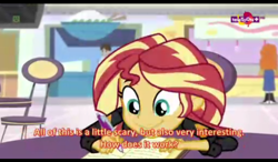 Size: 1024x600 | Tagged: safe, screencap, golden hazel, sunset shimmer, equestria girls, mirror magic, spoiler:eqg specials, background human, cute, journal, low quality, shimmerbetes, smiling, teletoon