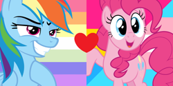 Size: 1000x500 | Tagged: safe, artist:prideponies, derpibooru import, pinkie pie, rainbow dash, earth pony, pegasus, pony, gay, gay trans man pride flag, gender headcanon, headcanon, lgbt, lgbt headcanon, male, pansexual, pansexual pride flag, pinkiedash, pride, pride flag, sexuality headcanon, shipping, shipping domino, trans boy, transgender, transgender pride flag