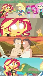 Size: 673x1187 | Tagged: safe, derpibooru import, edit, screencap, applejack, fluttershy, pinkie pie, rainbow dash, sunset shimmer, better together, equestria girls, forgotten friendship, jerry smith, meme, memory alteration, rick and morty, sleepy gary