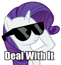 Size: 3147x3360 | Tagged: safe, artist:j-brony, rarity, pony, unicorn, deal with it, image macro, meme, simple background, solo, sunglasses, transparent background, vector