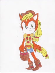 Size: 2488x3328 | Tagged: safe, artist:bluespeedsfan92, applejack, anthro, plantigrade anthro, solo, sonic the hedgehog (series), sonicified, style emulation, traditional art