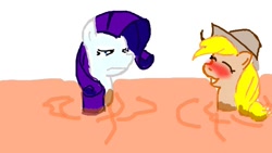 Size: 640x360 | Tagged: safe, applejack, rarity, earth pony, pony, unicorn, cider, drinking, female, horn, mare