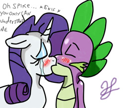 Size: 1000x873 | Tagged: safe, artist:hec16, rarity, spike, dragon, pony, unicorn, blushing, crying, female, male, shipping, sparity, straight