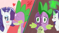 Size: 2560x1440 | Tagged: safe, artist:hec16, rarity, spike, dragon, pony, unicorn, female, male, shipping, sparity, straight