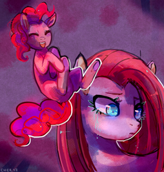 Size: 1024x1075 | Tagged: safe, artist:cherivinca, pinkie pie, earth pony, pony, duality, female, mare, pink coat, pink mane, pinkamena diane pie