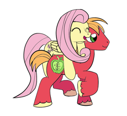 Size: 754x691 | Tagged: safe, artist:rylice, edit, big macintosh, fluttershy, earth pony, pegasus, pony, fluttermac, happy, male, ponies riding ponies, riding, shipping, stallion, straight