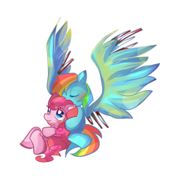 Size: 1200x1200 | Tagged: safe, artist:marihico, derpibooru import, pinkie pie, rainbow dash, earth pony, pegasus, pony, female, lesbian, pinkiedash, pixiv, shipping