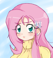 Size: 1000x1100 | Tagged: safe, artist:stalemeat, fluttershy, human, clothes, humanized, light skin, solo, sweater, sweatershy, turtleneck