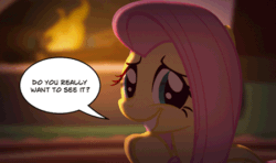 Size: 450x267 | Tagged: safe, fluttershy, pegasus, pony, animated, askdiscordbaby, fire, solo