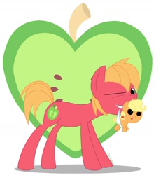 Size: 1909x2137 | Tagged: safe, artist:grendeleev, applejack, big macintosh, earth pony, pony, baby, baby pony, babyjack, brother and sister, colt, female, filly, foal, holding a pony, male, mouth hold, siblings