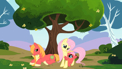 Size: 1024x576 | Tagged: safe, artist:pony-paradice, big macintosh, fluttershy, earth pony, pegasus, pony, fluttermac, male, offspring, parent:big macintosh, parent:fluttershy, parents:fluttermac, shipping, stallion, straight