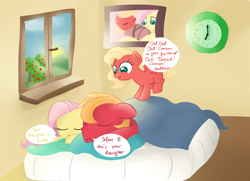 Size: 3992x2884 | Tagged: safe, artist:kaleysia, big macintosh, fluttershy, oc, oc:cellini, pegasus, pony, female, filly, fluttermac, male, offspring, parent:big macintosh, parent:fluttershy, parents:fluttermac, quote, shipping, sleeping, straight, the lion king