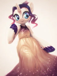 Size: 600x800 | Tagged: safe, artist:frali, rarity, pony, semi-anthro, unicorn, alternate hairstyle, bipedal, clothes, dress, pixiv, solo, unshorn fetlocks