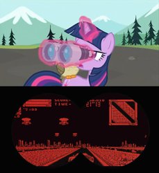 Size: 852x931 | Tagged: safe, derpibooru import, edit, edited screencap, screencap, owlowiscious, twilight sparkle, may the best pet win, binoculars, virtual boy