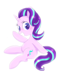 Size: 818x1024 | Tagged: safe, artist:1drfl_world_end, starlight glimmer, pony, unicorn, cute, female, glimmerbetes, looking at you, looking sideways, mare, open mouth, simple background, sitting, smiling, solo, waving, white background