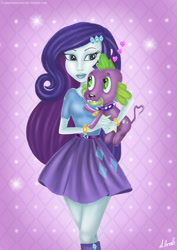 Size: 595x842 | Tagged: safe, artist:leesamariecroal, rarity, spike, dog, equestria girls, female, heart, male, shipping, sparity, spike the dog, straight