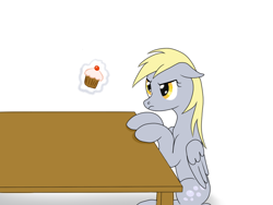 Size: 1024x768 | Tagged: safe, artist:vasillium, derpy hooves, pegasus, pony, cake, female, magic, mare, solo