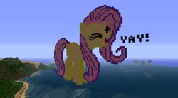 Size: 1920x1058 | Tagged: safe, artist:homfrog, fluttershy, pegasus, pony, flutteryay, minecraft, minecraft pixel art, pixel art, solo, yay