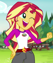 Size: 484x577 | Tagged: safe, screencap, sunset shimmer, equestria girls, legend of everfree, cropped, one eye closed, solo