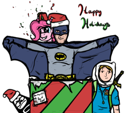 Size: 910x818 | Tagged: safe, artist:magicalhoney, pinkie pie, earth pony, pony, adventure time, batman, christmas, crossover, dc comics, the aquabats, the aquabats super show