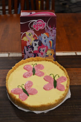 Size: 800x1200 | Tagged: safe, artist:moonsugar33, fluttershy, pegasus, pony, cheesecake, cutie mark, food, food art, photo