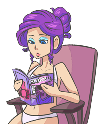 Size: 576x704 | Tagged: safe, artist:looji, rarity, human, belly button, bikini, clothes, humanized, magazine, solo, swimsuit