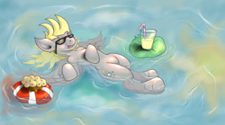 Size: 1080x600 | Tagged: safe, artist:creudence, derpy hooves, pegasus, pony, female, mare, muffin, solo, sunglasses