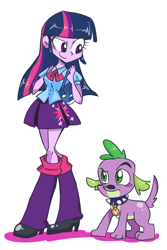 Size: 1000x1500 | Tagged: safe, artist:newjm, derpibooru import, spike, twilight sparkle, dog, equestria girls, dreamworks face, spike the dog