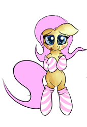 Size: 508x744 | Tagged: artist needed, safe, fluttershy, pegasus, pony, blushing, clothes, socks, solo, striped socks, tongue out