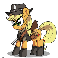 Size: 900x900 | Tagged: safe, artist:daniel-sg, applejack, earth pony, pony, cosplay, gun, red dead redemption, scar, simple background, solo