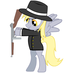 Size: 3000x3000 | Tagged: safe, artist:zakbo1337, derpy hooves, pegasus, pony, clothes, coat, female, gangster, gun, hat, mare, solo, tommy gun