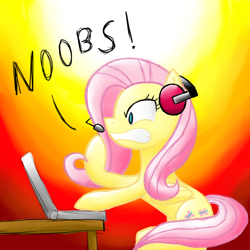 Size: 1000x1000 | Tagged: safe, artist:cyberfire22, fluttershy, pegasus, pony, computer, gamershy, gaming, headset, solo