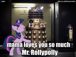 Size: 717x538 | Tagged: safe, derpibooru import, twilight sparkle, alien, cyborg, unicorn, fanfic:the many secret origins of scootaloo, dalek, dalek commander, doctor who, doomsday (doctor who), fanfic, fanfic art, hug, mark 8 dalek, mutant