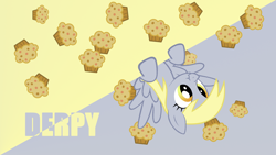 Size: 1920x1080 | Tagged: safe, derpy hooves, pegasus, pony, female, mare, muffin, wallpaper