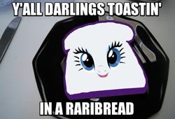 Size: 566x385 | Tagged: safe, rarity, pony, unicorn, bread, image macro, looking at you, meme, thread tinder