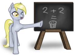 Size: 704x525 | Tagged: safe, artist:freyiejj, derpy hooves, pegasus, pony, chalkboard, female, mare, muffin, solo, wink