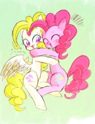 Size: 720x936 | Tagged: safe, artist:gebomamire, pinkie pie, surprise, earth pony, pony, g1, hug, pixiv