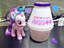 Size: 1024x768 | Tagged: safe, starlight glimmer, pony, unicorn, irl, korean, merchandise, milk, mulberry flavored milk, photo, solo, toy