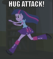 Size: 595x660 | Tagged: safe, derpibooru import, edit, screencap, twilight sparkle, equestria girls, equestria girls (movie), cute, grin, hape, image macro, imminent hape, incoming hug, running, smiling, solo, twiabetes