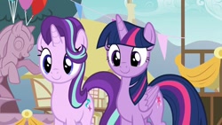 Size: 1200x675 | Tagged: safe, screencap, starlight glimmer, twilight sparkle, twilight sparkle (alicorn), alicorn, pony, unicorn, triple threat