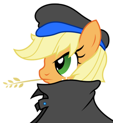 Size: 2750x3000 | Tagged: safe, applejack, earth pony, pony, clothes, coat, hat, simple background, solo, straw in mouth, transparent background