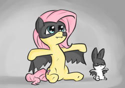 Size: 895x625 | Tagged: safe, artist:poptart36, angel bunny, fluttershy, pegasus, pony, batman, cute, hilarious in hindsight, shyabetes